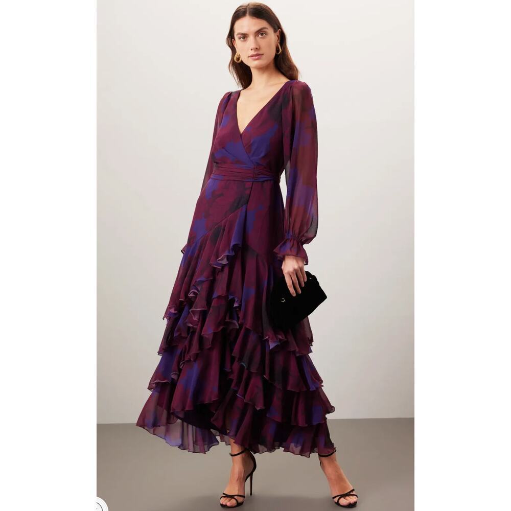 Hutch Kya Purple floral chiffon Wrap Dress Size XS